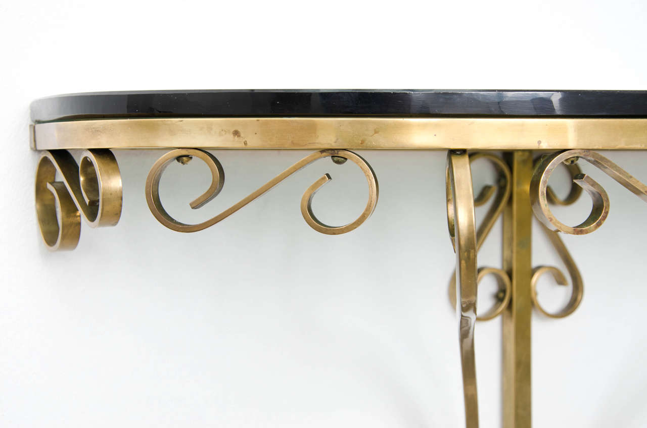 Wall-Mounted Brass Console Table, Italy 1950s 1