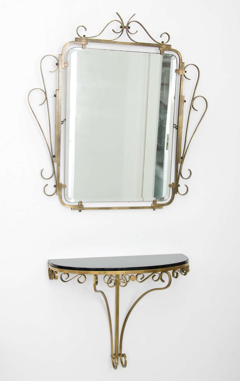 Wall-Mounted Brass Console Table, Italy 1950s 2
