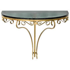 Wall-Mounted Brass Console Table, Italy 1950s