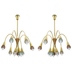 Pair of Chandeliers in the Style of Stilnovo, Italy, 1950s 10