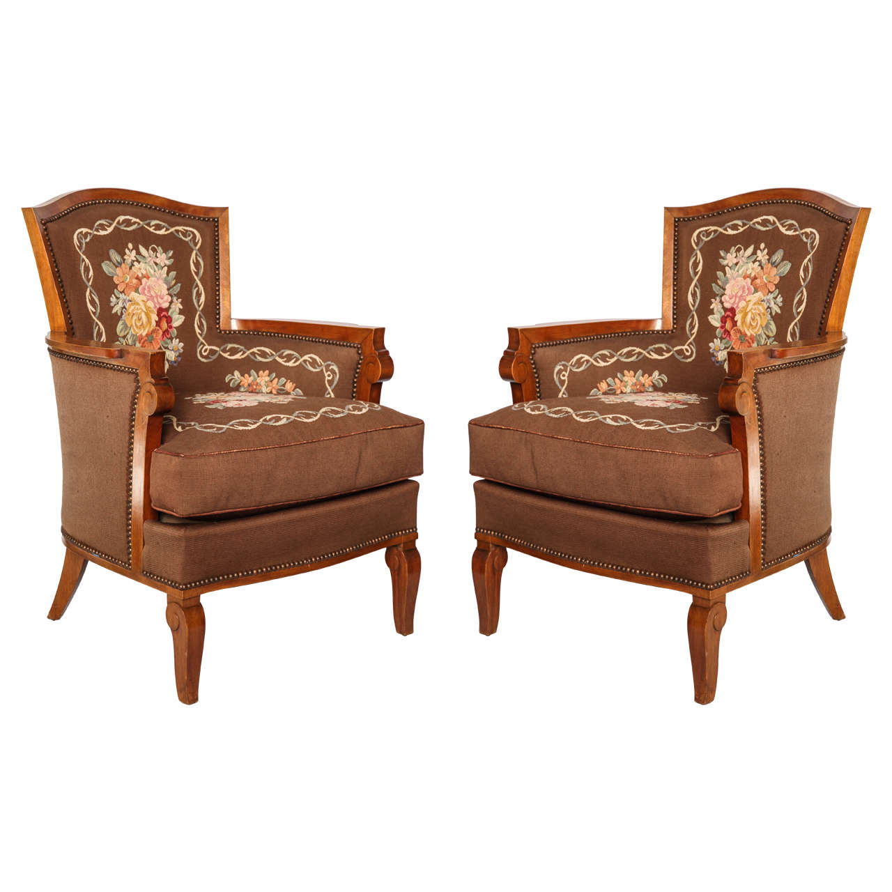 Pair of 1920s French Art Deco Bergere Chairs