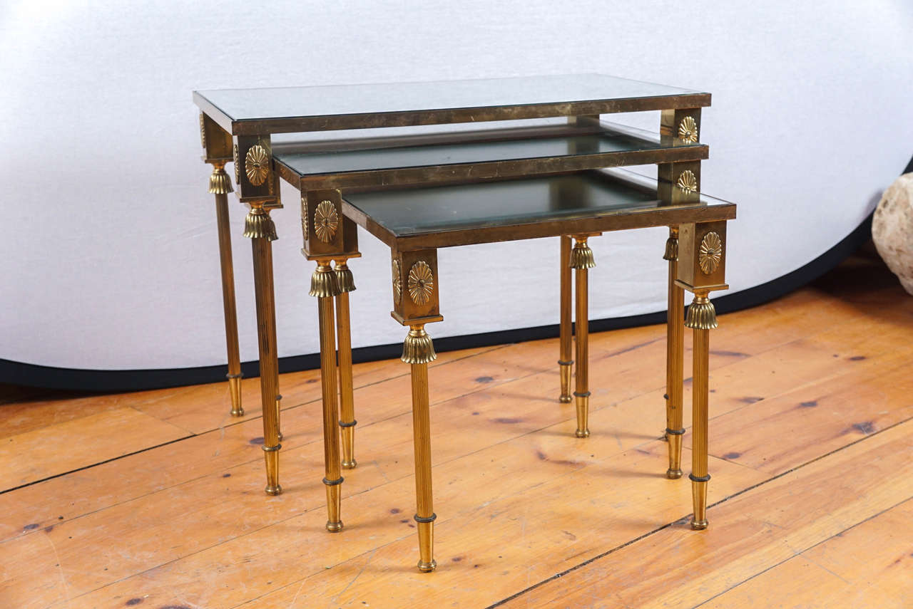 Mid-20th Century Set of Brass Nesting Tables, France For Sale