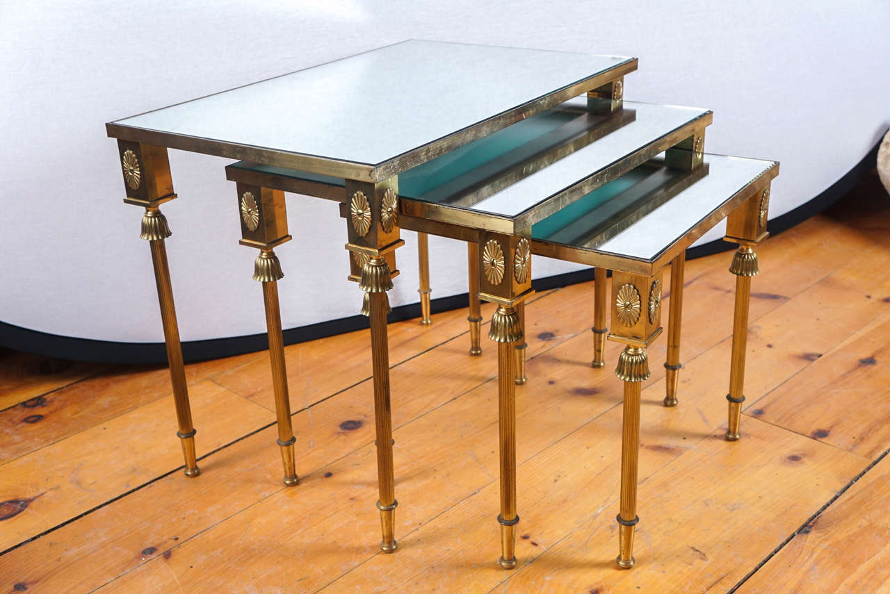 Metal Set of Brass Nesting Tables, France For Sale