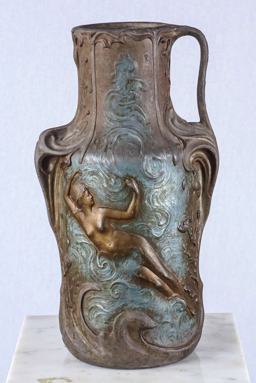 J. Garnier Bronze Relief Signed Art Noveau French Vase