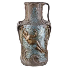 Antique J. Garnier Bronze Relief Signed Art Noveau French Vase