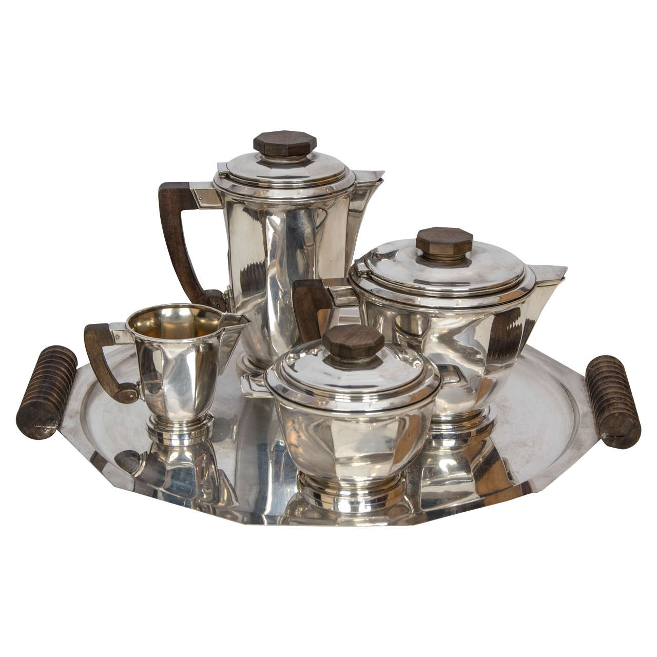 1930's French Silver Plated Art Deco Tea Set For Sale at 1stdibs