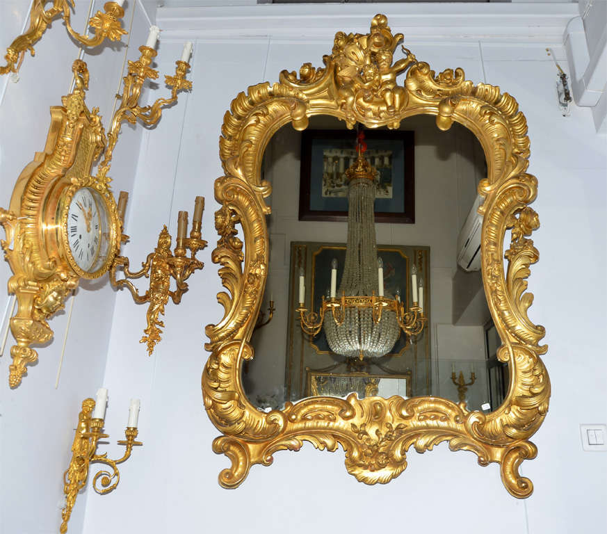 Mercury Glass Gilded Wood  Italian Mirror For Sale