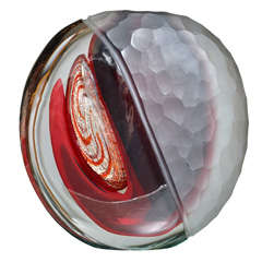 Rare Sculptured Vase in Murano Glass, Signed