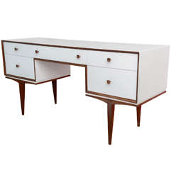 Vintage Danish Modern Teak and White Lacquered Writing Desk Vanity