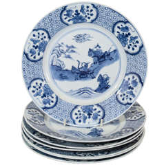  Pair Blue and White ChinesePorcelain Dishes with Hunt Scenes