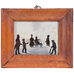 Antique A Painted Silhouette With Children at Play