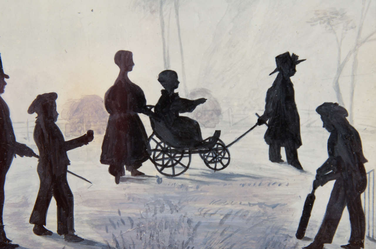 A Painted Silhouette With Children at Play In Excellent Condition In Katonah, NY