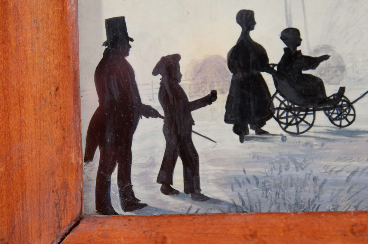 19th Century A Painted Silhouette With Children at Play