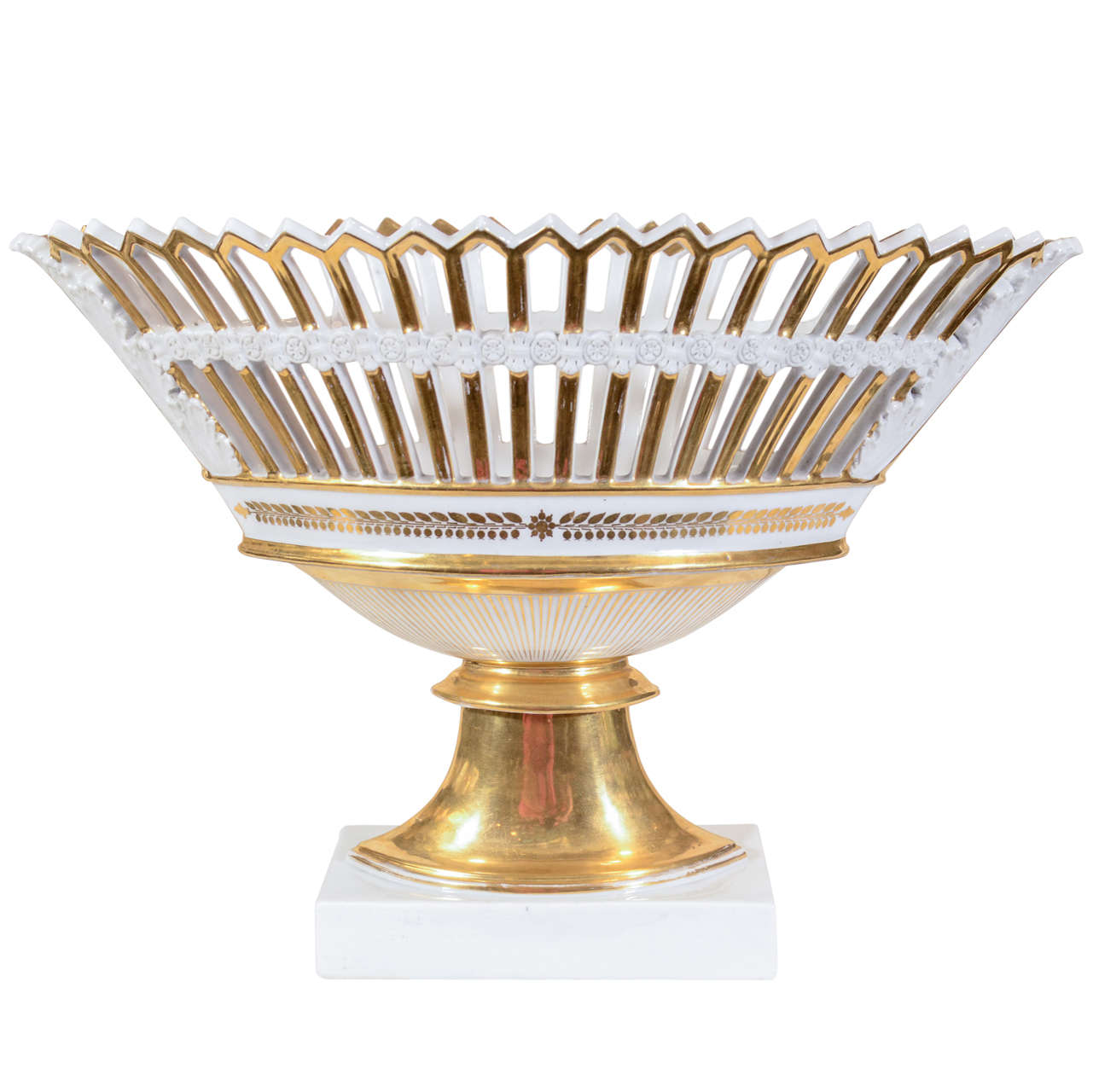 A Large White and Gold Dagoty Pierced Basket