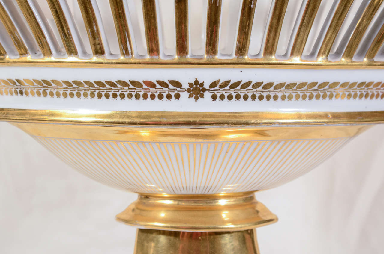 French A Large White and Gold Dagoty Pierced Basket