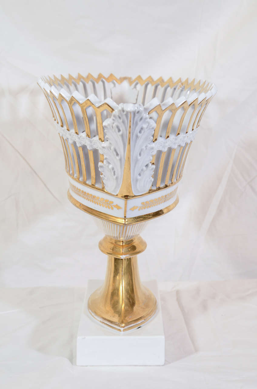 Porcelain A Large White and Gold Dagoty Pierced Basket