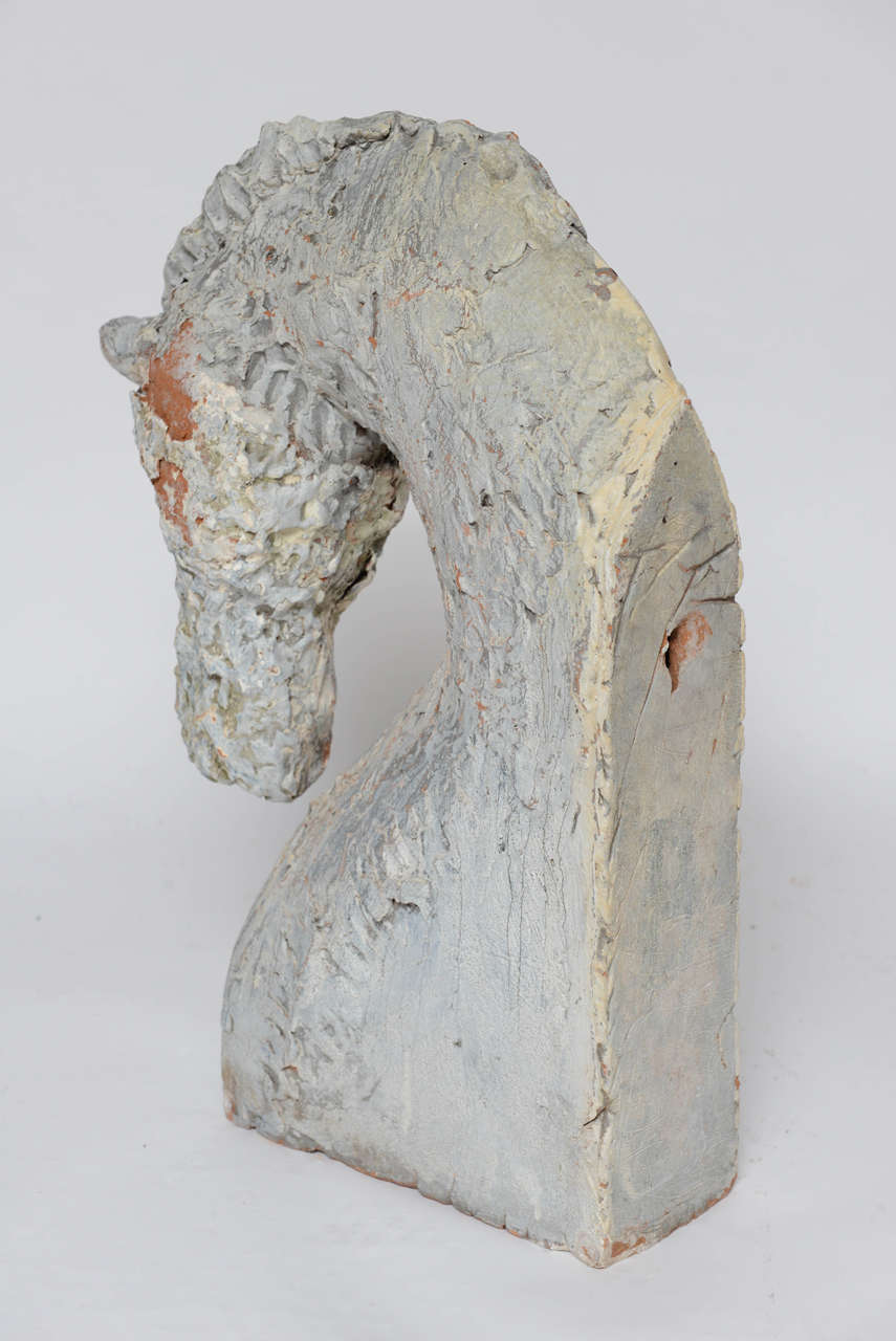 Terracotta Exceptional Hand-Sculpted Terra Cotta Horse Sculpture
