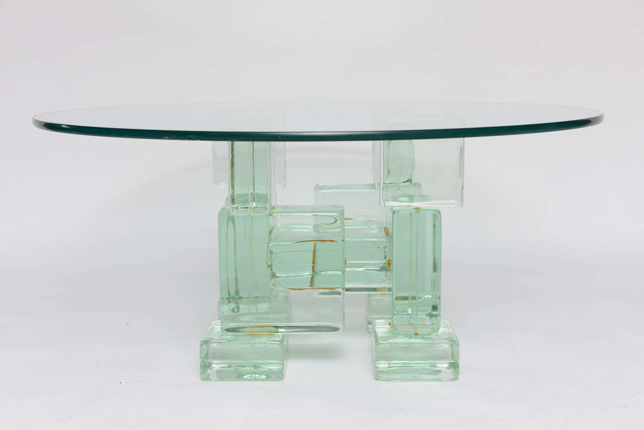 American Sculptural Glass Block Cocktail Table