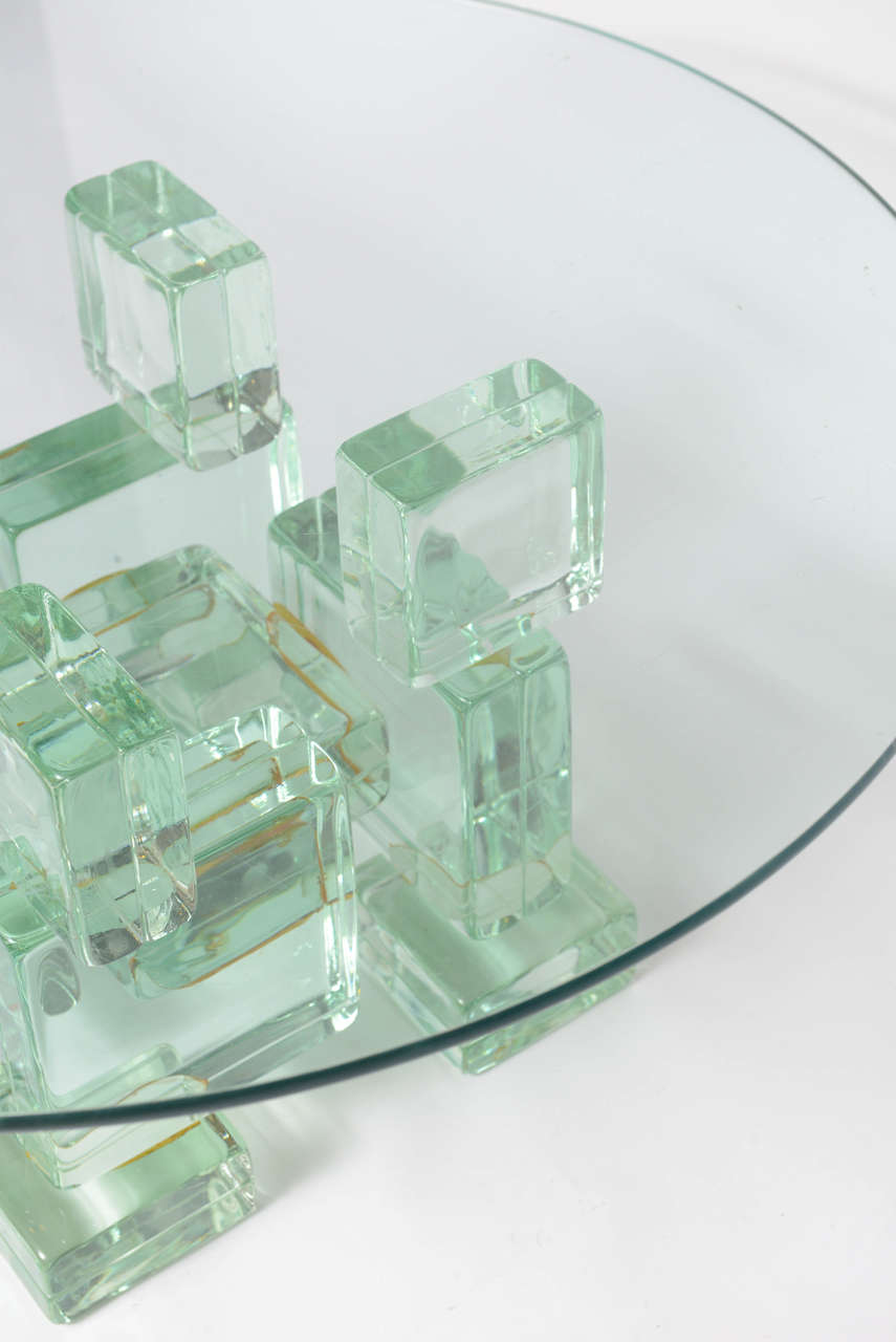 Mid-20th Century Sculptural Glass Block Cocktail Table