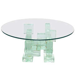Vintage Sculptural Glass Block Cocktail Table