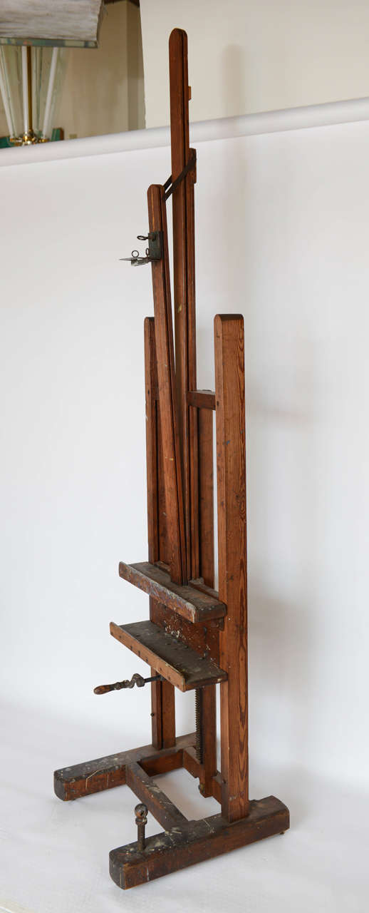 Extraordinarily well preserved 19th century artist painting easel with adjustable pulls and display area.