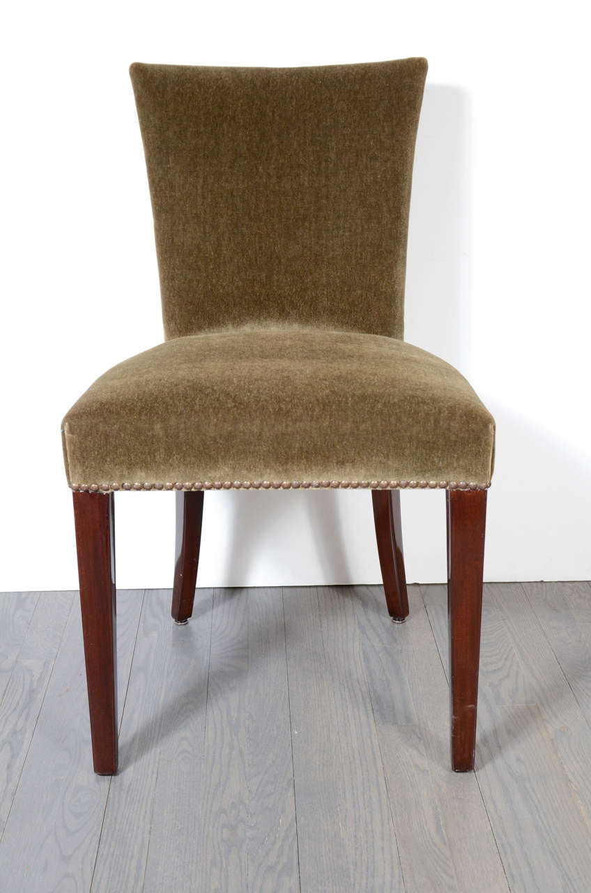 Fine Art Deco Occasional/Desk Chair in Mahogany & Sage Brown Mohair