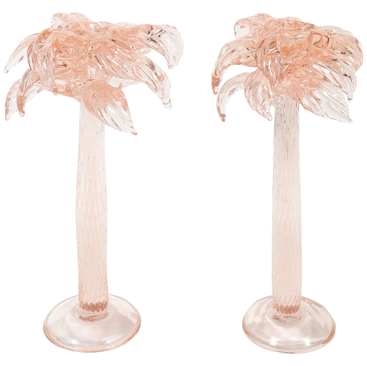 Pair of Hand Blown Murano Glass Palm Tree Candleholders