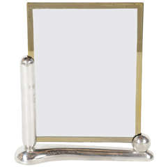Silverplate Art Deco Picture Frame with Mirror Bordered Glass Inset