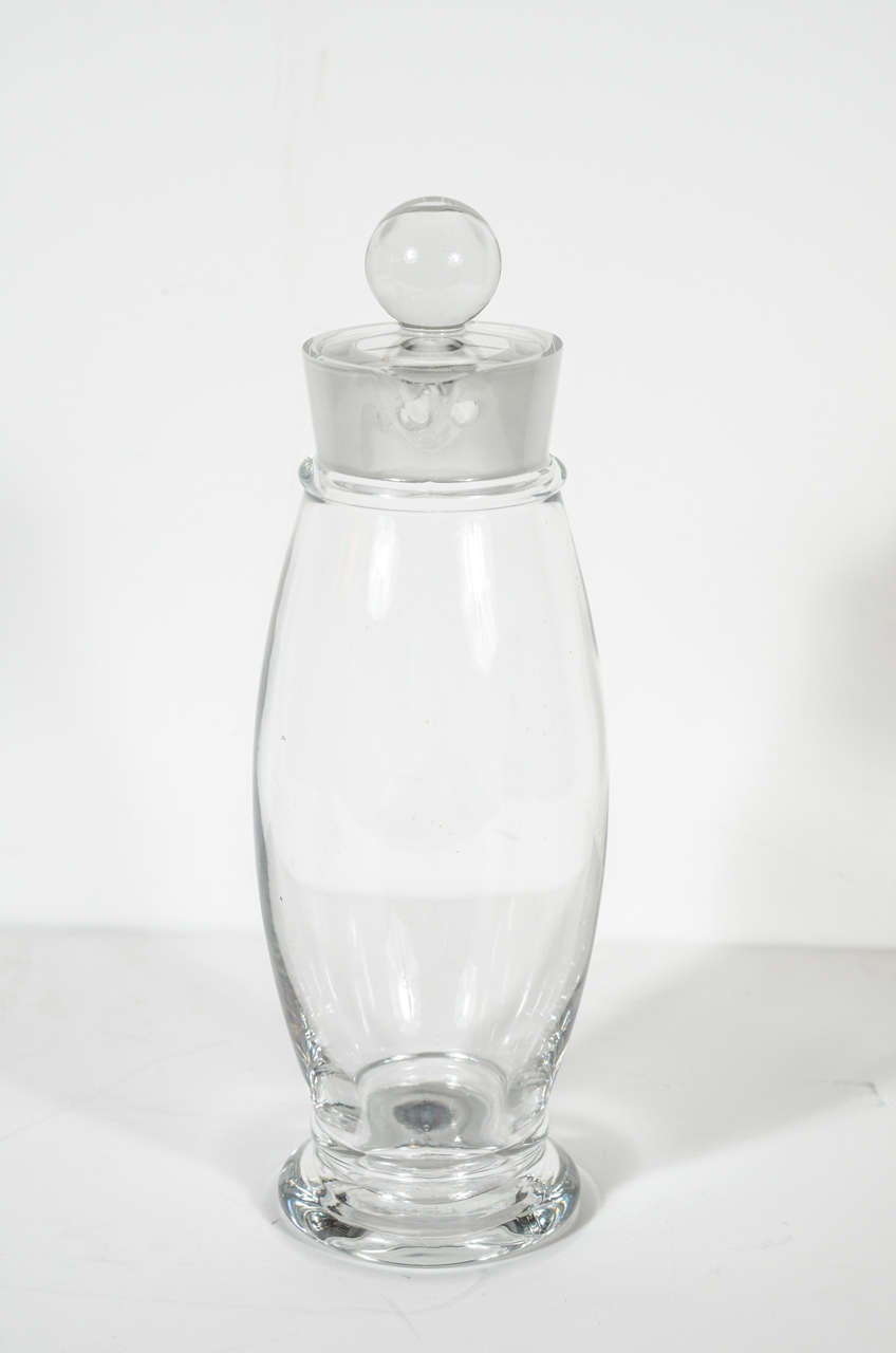 20th Century Stunning Art Deco Crystal Glass  Penguin Cocktail Shaker 