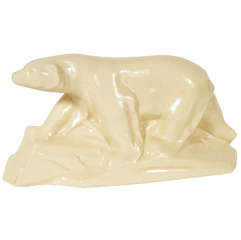 Cream Art Deco Crackle Glaze Ceramic Polar Bear 
