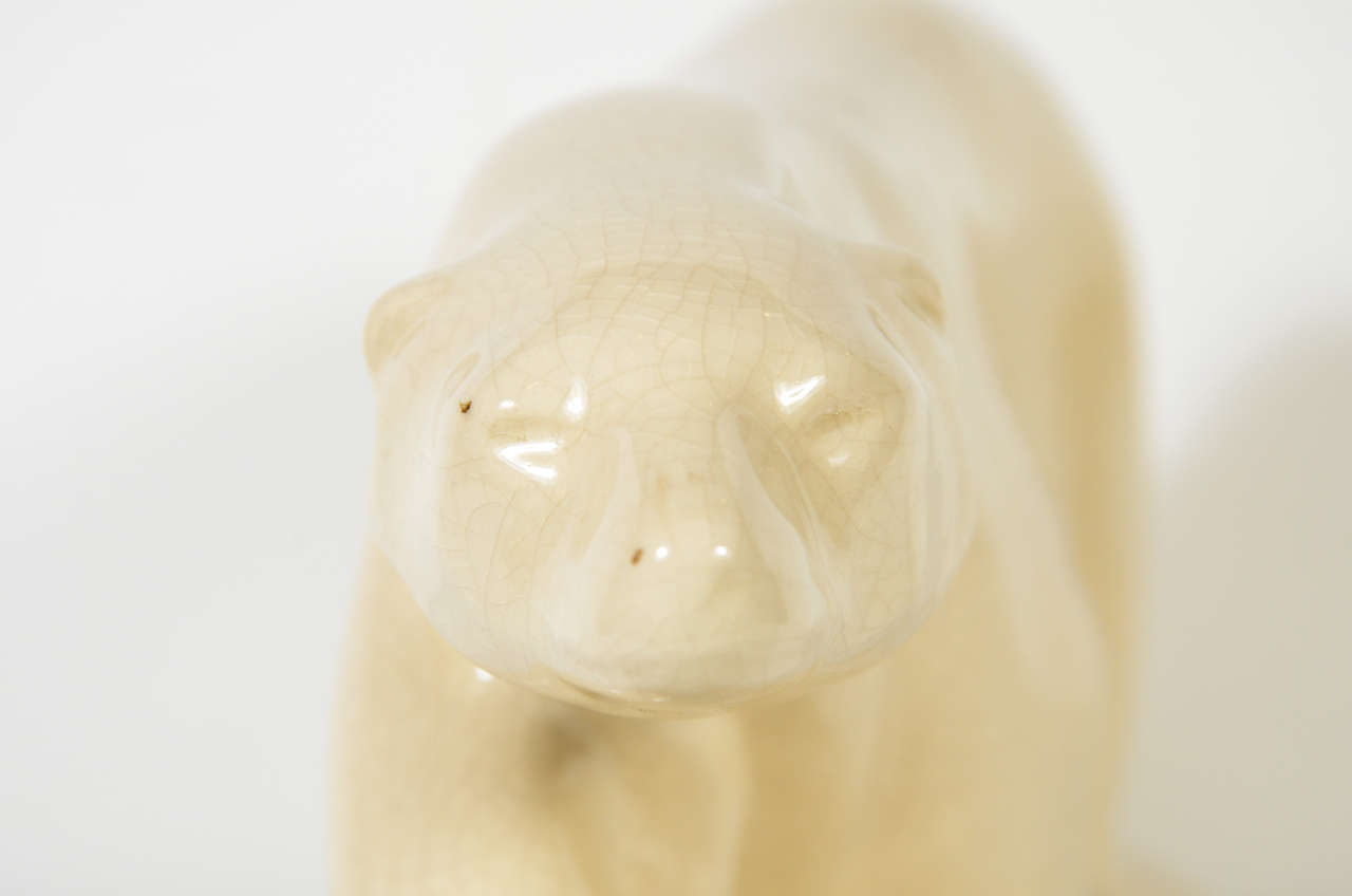French Cream Art Deco Crackle Glaze Ceramic Polar Bear 
