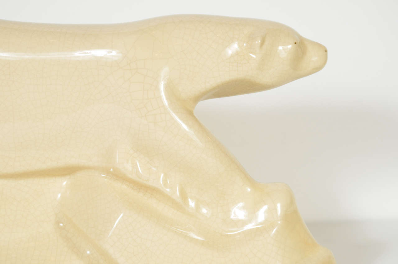 20th Century Cream Art Deco Crackle Glaze Ceramic Polar Bear 