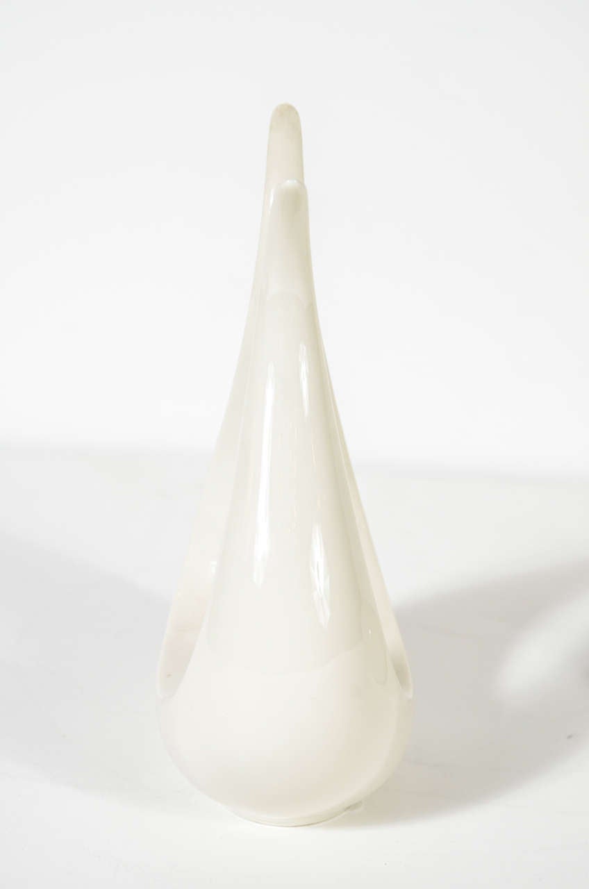 American Pair of Elegant Porcelain 1940s Lyre Form Art Deco Candle Holders by Lenox