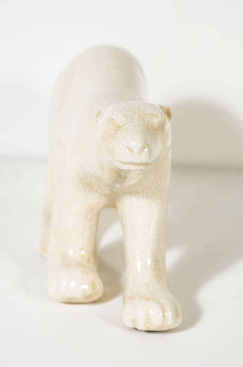 French Art Deco Crackle Glaze Ceramic Polar Bear