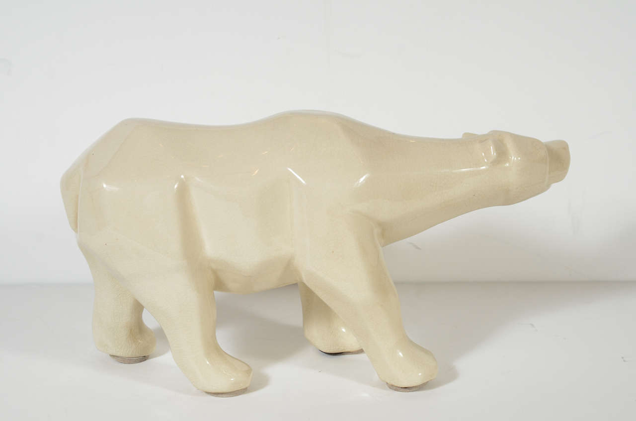 Cubist Style Polar Bear Whit a Crackle Glaze Ceramic Finish, Stamp