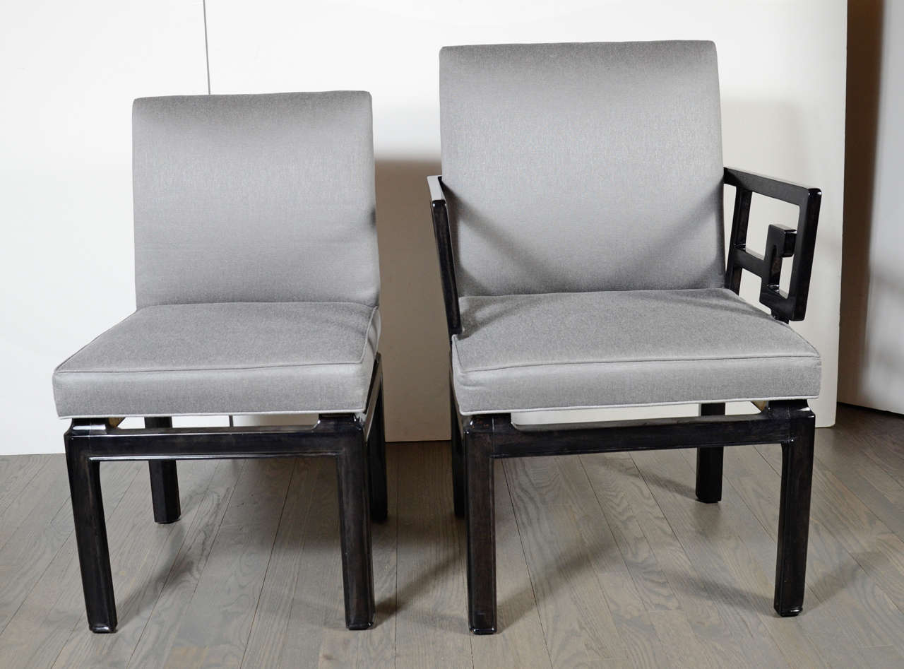 American Pair of Mid Century Modern Baker Occasional Chairs in Black Lacquer For Sale