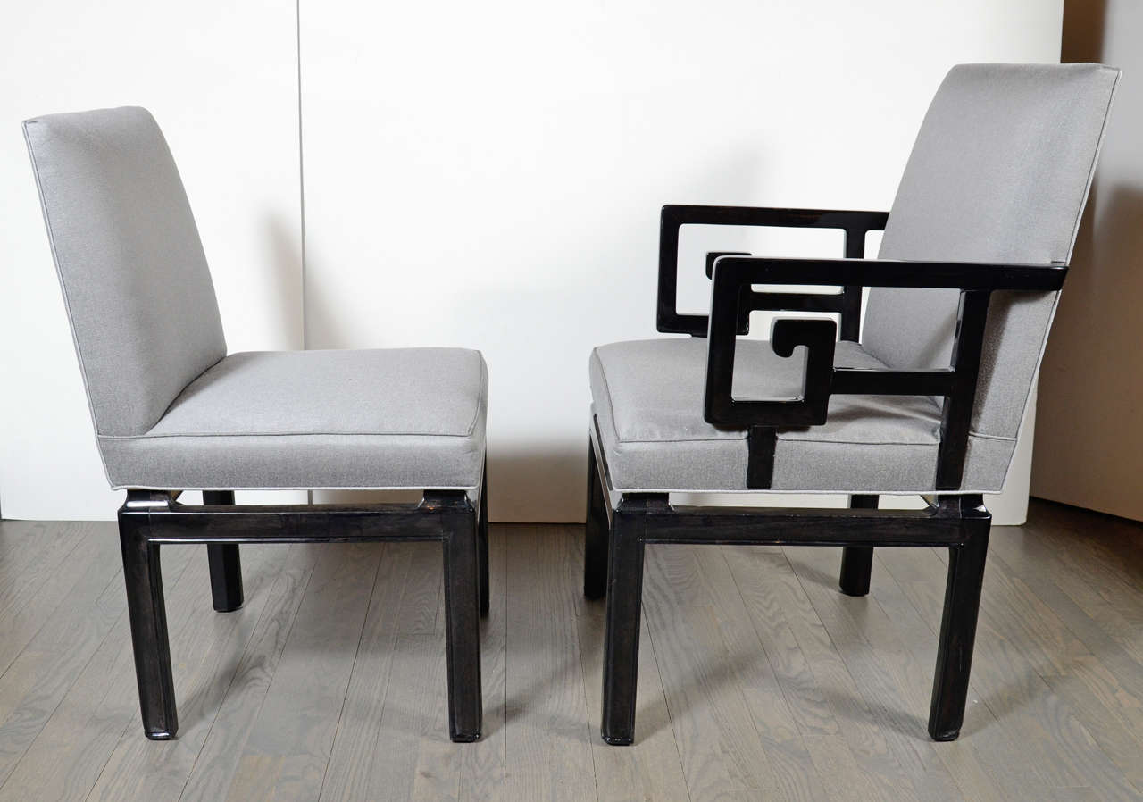 Pair of Mid Century Modern Baker Occasional Chairs in Black Lacquer In Excellent Condition For Sale In New York, NY