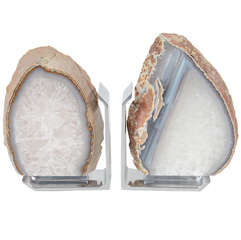 Pair of Sliced Geode Bookends in Brushed Nickel Mountings