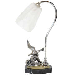 Art Deco Table Lamp by Degue with Frosted Glass Shade