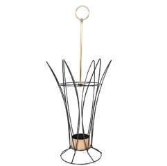 Vintage Mid-Century Brass & Black Enamel Umbrella Stand