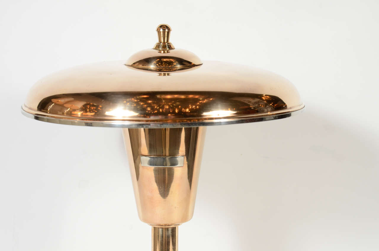 Art Deco Streamline Copper & Brass Desk Lamp In Excellent Condition In New York, NY