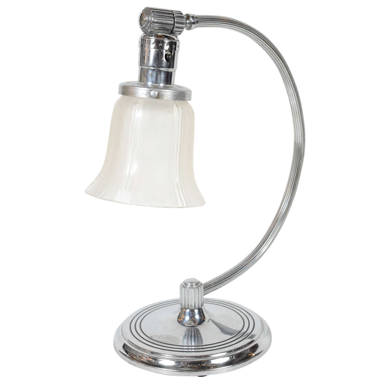 Art Deco Machine Age Frosted Glass and Chrome Table Lamp