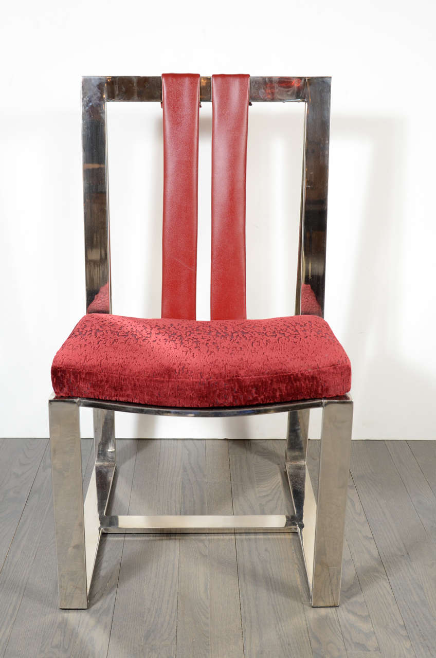 Pair of Modernist Chrome & Leather Strap Chairs by Milo Baughman