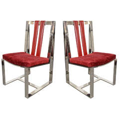 Pair of Modernist Chrome & Leather Strap Chairs by Milo Baughman