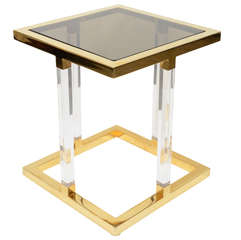Ultra Chic Brass and Lucite Side Table by Charles Hollis Jones