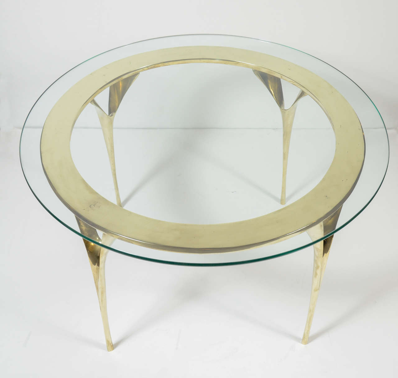 Italian Modernist Sculptural Brass Stiletto Leg Cocktail Table