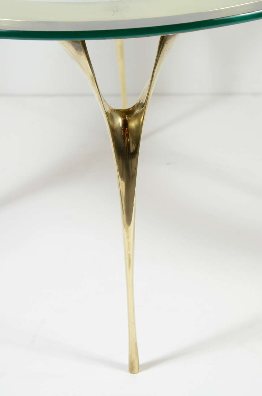 20th Century Modernist Sculptural Brass Stiletto Leg Cocktail Table