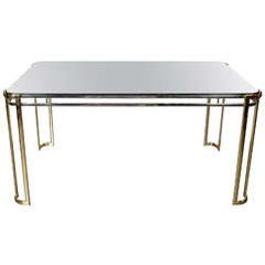 Modernist Mid-Century Polished Brass and Chrome Mirrored Dining Table 10