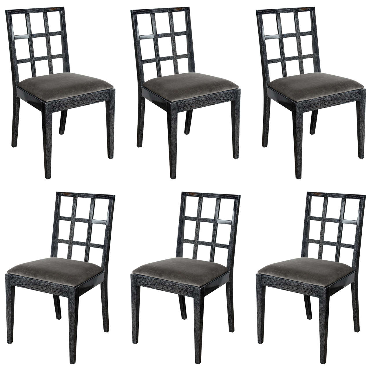 Set of Modernist Silver Cerused Oak Dining Chairs by Eugene Schoen