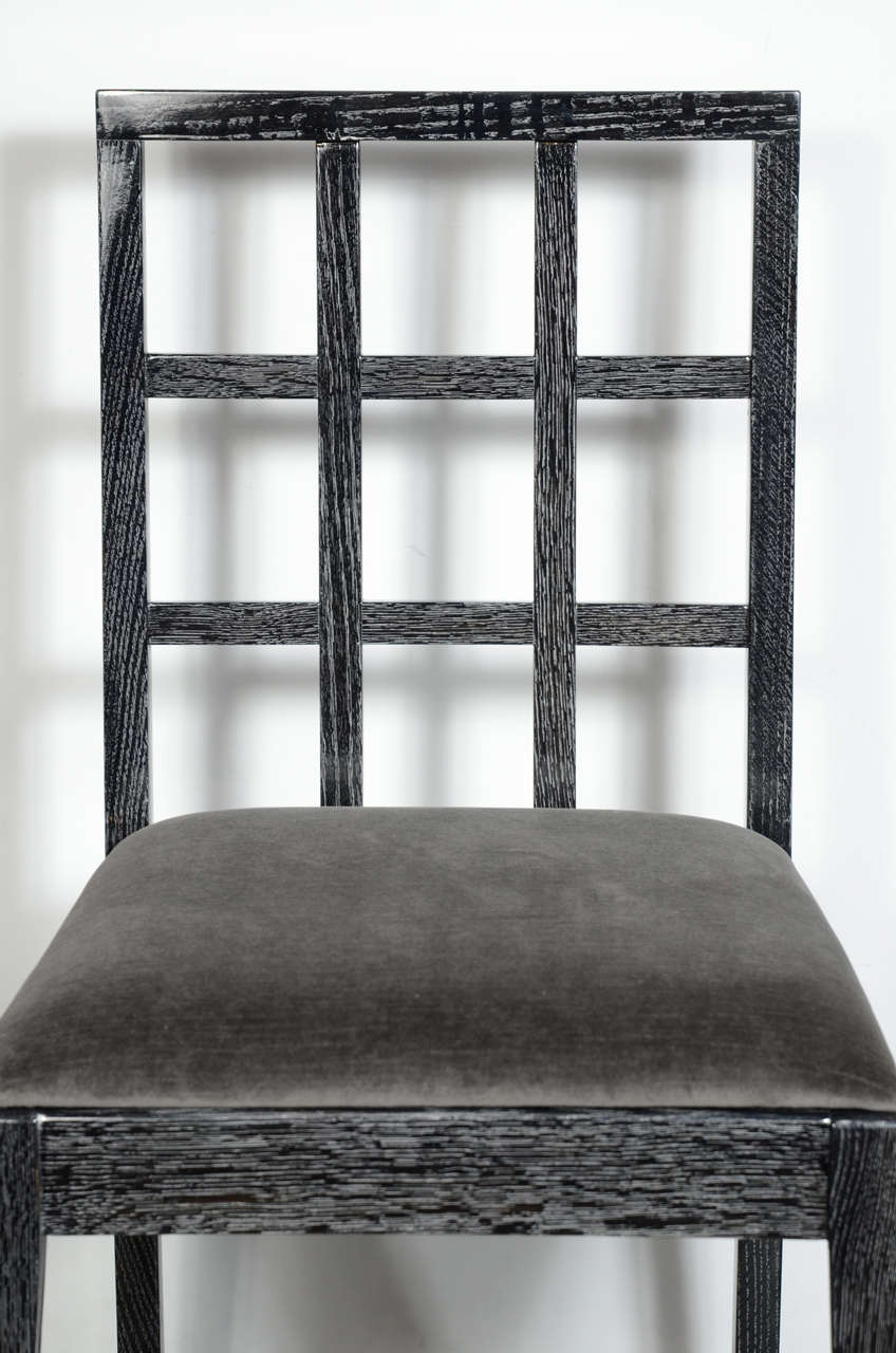 Mid-Century Modern Set of Modernist Silver Cerused Oak Dining Chairs by Eugene Schoen